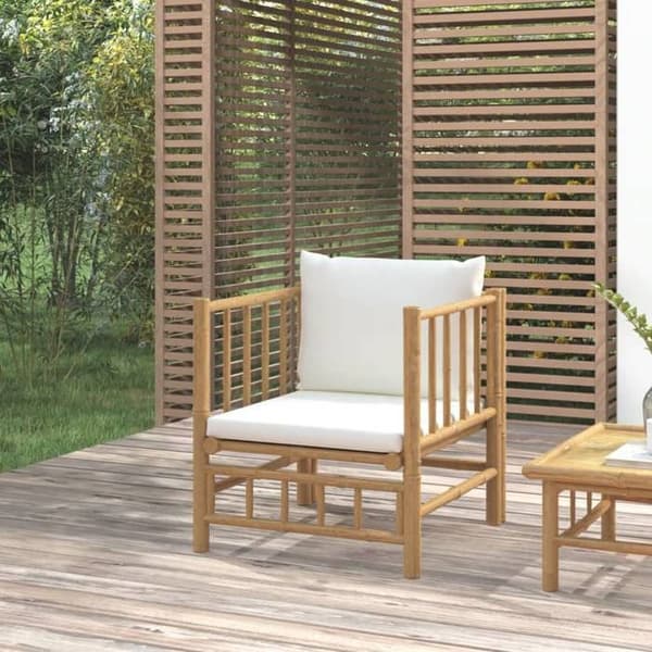 vidaXL Trädgårdssoffa med kuddar Creme White Bamboo 362303