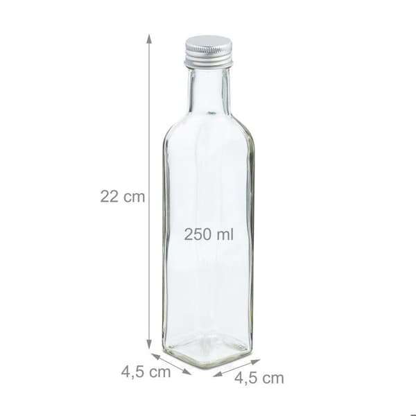 Relaxdays Små glasflaskor, set med 16, flaskor för sprit, oljor, 250 ml, skruvkork, transparent