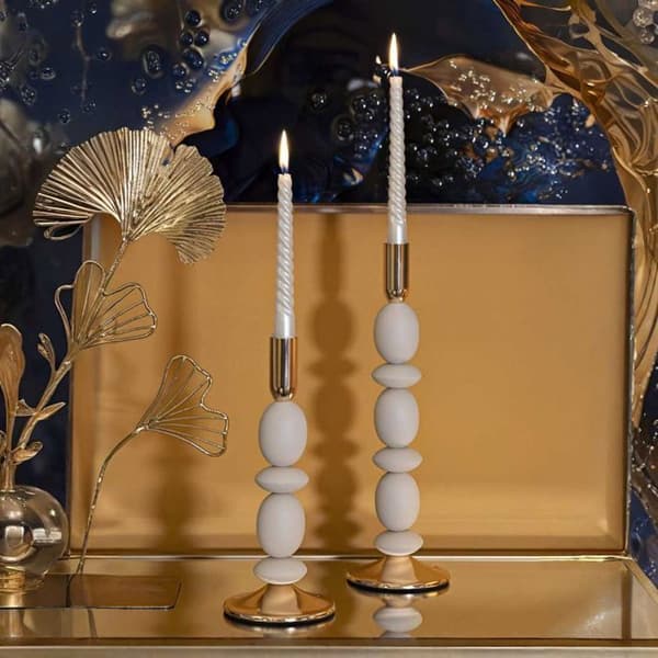 Metallljusstake Shuttle (2-pack) crème och guld
