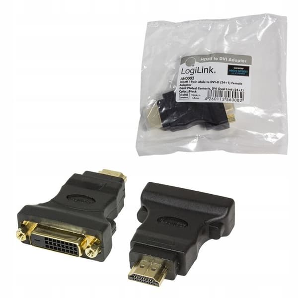 Videoadapter - LOGILINK - AH0002 - HDMI 19 stift (H) - DVI-D 24+1 (K) - Svart