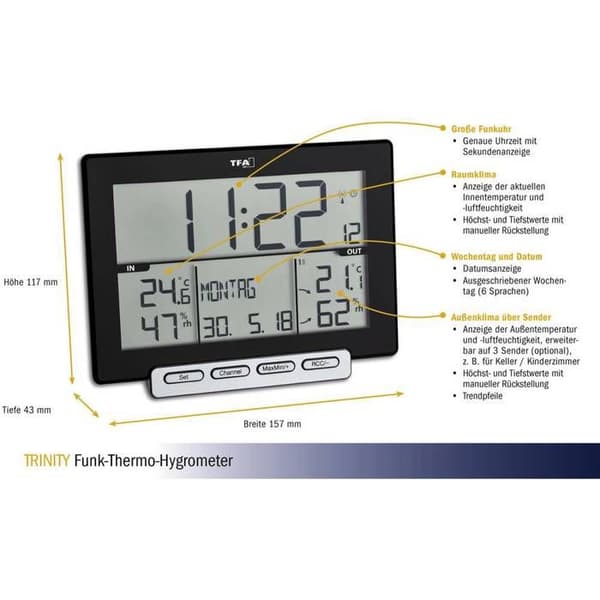 TFA Dostmann Trinity Termometer Hygrometer Radio Kat. nr 30.3058