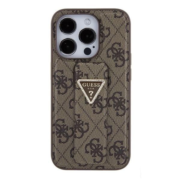 Guess Grip Stand 4G Triangel Strass för iPhone 15 Pro - Brun