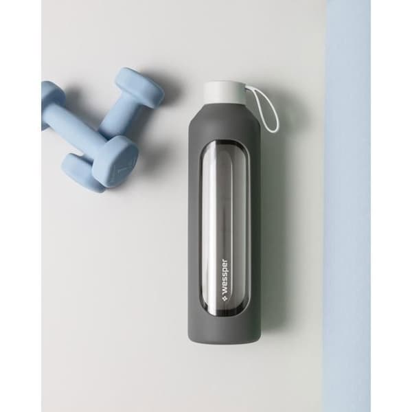 Glasflaska - WESSPER B1 BOROSILIKAT - 1000ml - Silikonskal - grå