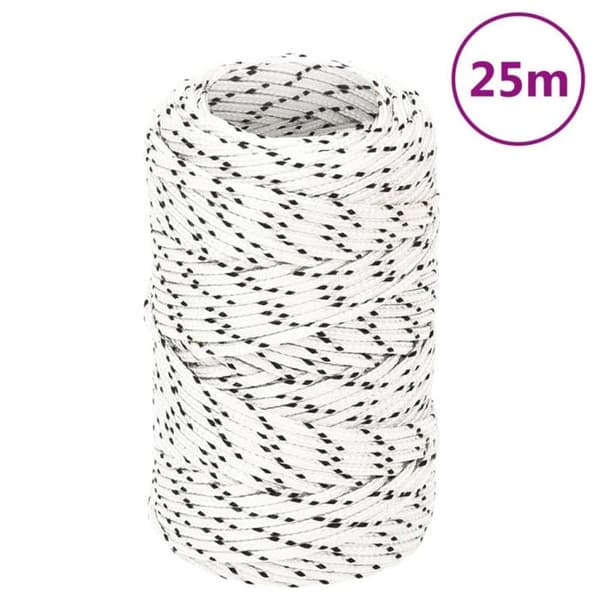 152741 vidaXL Flätat båtrep Vit 2mmx25m Polyester