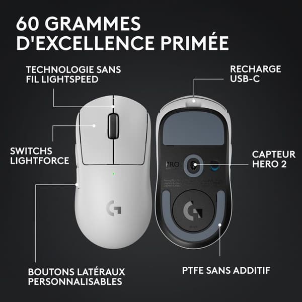 Trådlös spels Mus - Logitech G - Pro X Superlight 2 Lightspeed - Vit