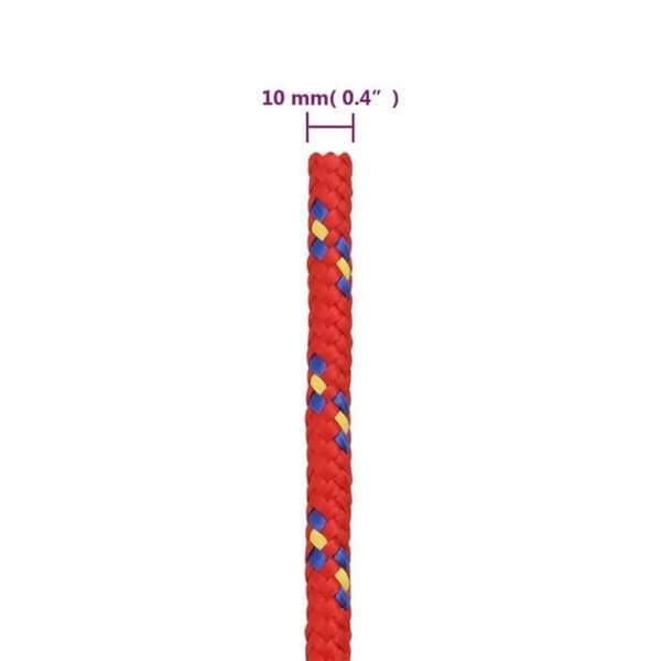 152400 vidaXL Båtrep Röd 10 mm 25 m Polypropen