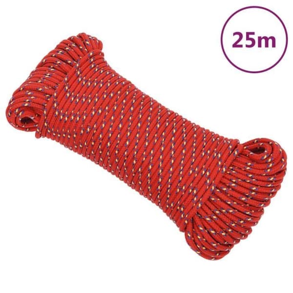 152380 vidaXL Båtrep Röd 4 mm 25 m Polypropen