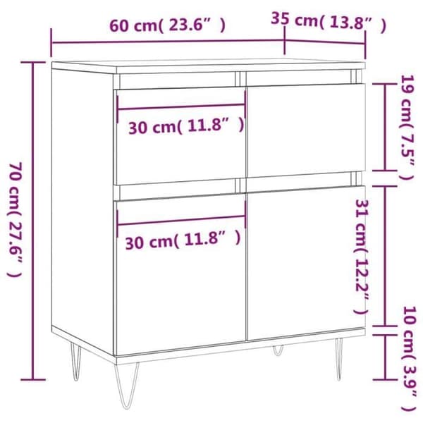 vidaXL Buffé Vit 60x35x70 cm Ingenjörsträ 831116