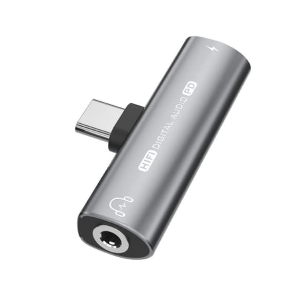 INF USB-C till 3,5 mm-adapter för hörlurar och laddare Grå