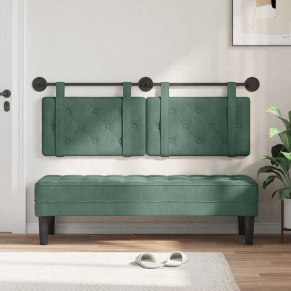 vidaXL Väggmonterad Sänggavel Grön Havsam Velour 42031648
