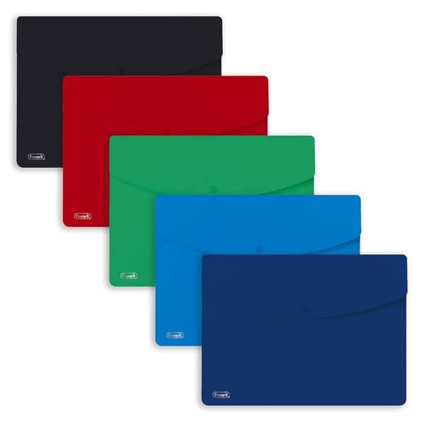 Favorit - 5-pack A4 kuvert med knapp i matt polypropen, assorterade färger