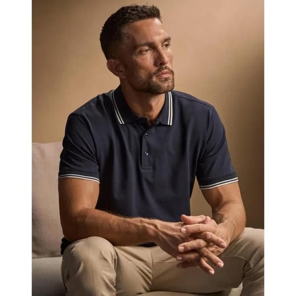 Polo Tee Jays Lyxrand Stretch - marinblå/vit