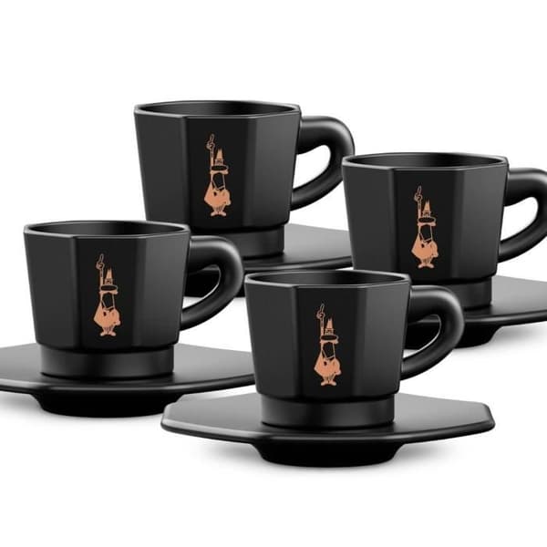BIALETTI OCTAGONAL KOPPAR, SET MED 4 KOPPAR, MATT SVART OCH ROSA GULD, 75 M