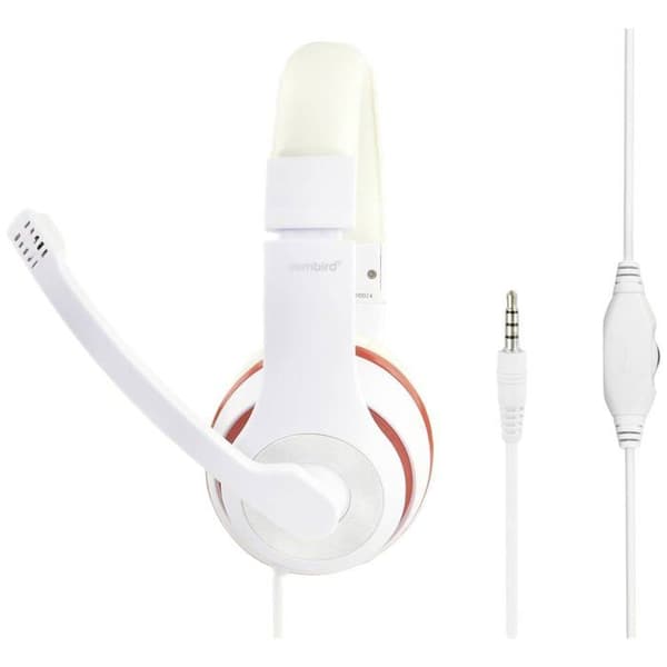 Gembird Wired on-ear headset vit, röd justerbar volym, headset