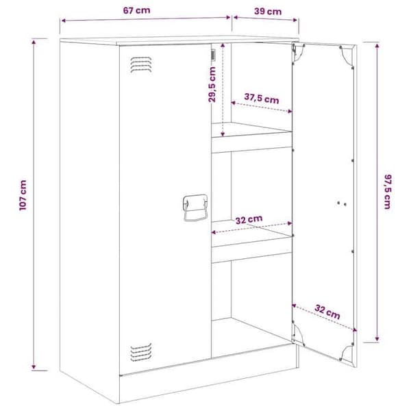 vidaXL Buffé vit 67x39x107 cm stål 841666