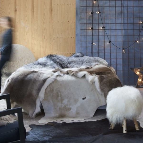Kossmatt i läder - vidaXL - 150 x 170 cm - Brun och vit - Inomhus - Rektangulär