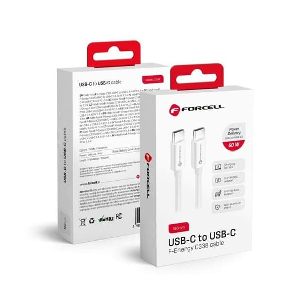 Typ C-kabel till Typ C - FORCELL - QC4.0 - 1 m - PD60W - 3A