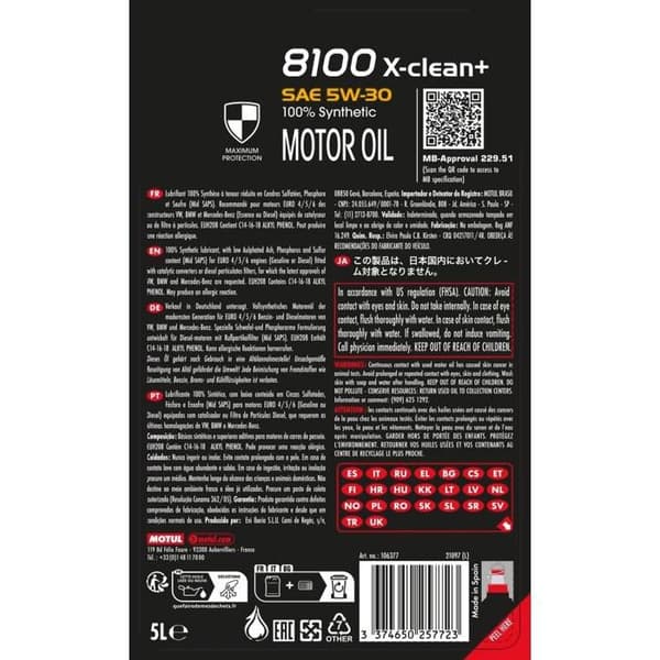 Motorolja - MOTUL - 8100 X-CLEAN+ - 5W30 - C3 - 5 L