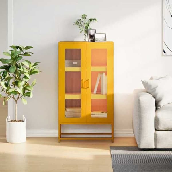vidaXL Buffé hög senapsgul 68x39x123 cm stål 853359