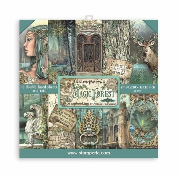 Scrapbookingpapper - STAMPERIA - Magic Forest - 10 ark - 30,5x30,5 cm - Blandat
