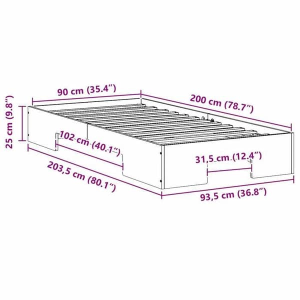 vidaXL Sängram Vit 90 x 200 cm 873047
