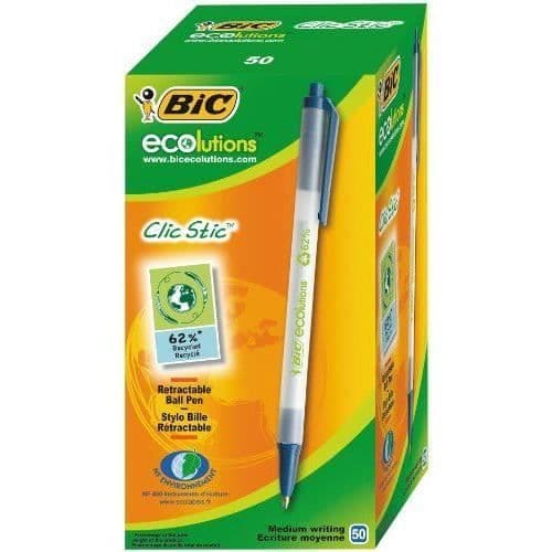 Stylo bille - BIC - Ecolution Clic Stic - Medel - Blå - Förpackning med 50
