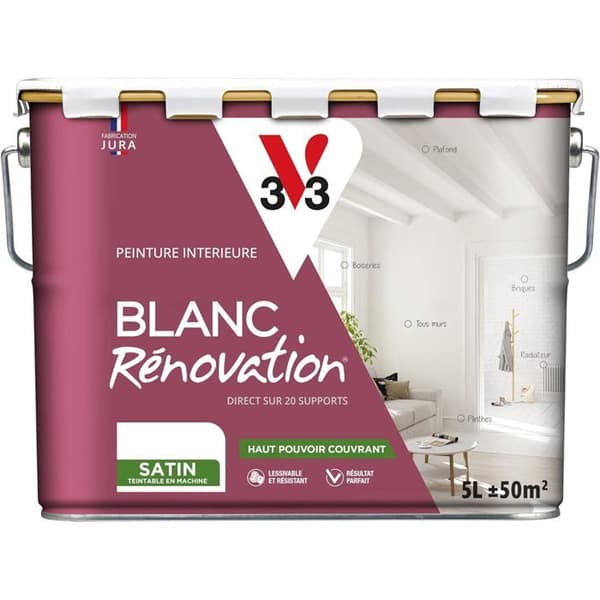 V33 Vit Renoveringsfärg Satin 5 L - Multi-underlag Enskikts