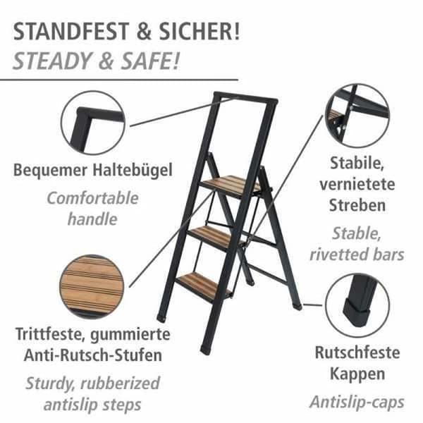 Stege 3 Trappor - WENKO - Aluminium - Halkskydd - Lätt - Fällbar