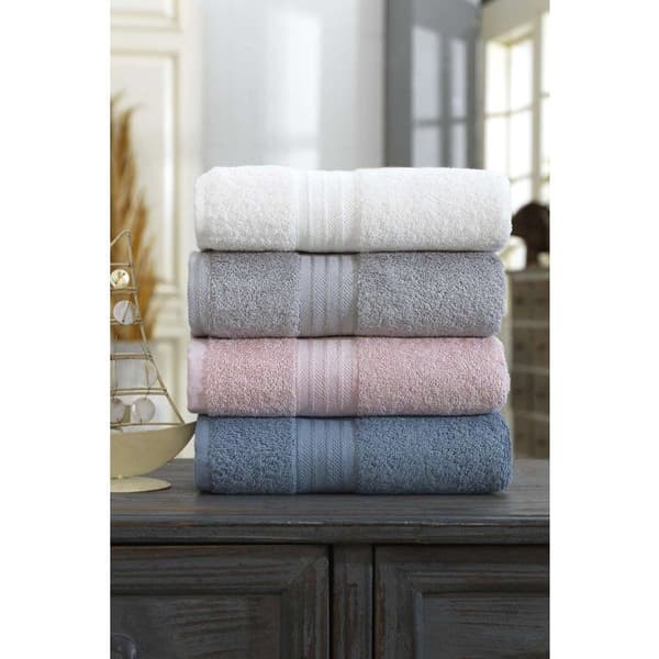 Set med 4 handdukar - 50 x 85 cm - Vit, Grå, Rosa, Blå