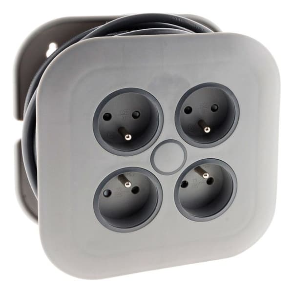 Hemmoroll 4 x 2P+T 16A + strömställare - 7m - Grå - Zenitech