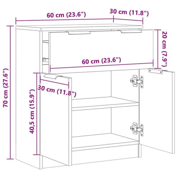 vidaXL Buffé ek artisanal 60x30x70 cm ingenjörsträ 856839
