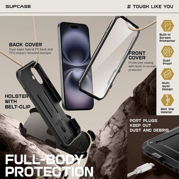 Skyddsfodral - Supcase - Unicorn Beetle Pro - Halvstyv - Svart - iPhone 16
