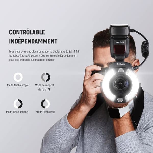 Ringblixt (makro) - NEEWER - RF1-C - 76W GN15 - E-TTL/M/MULTI - 80°