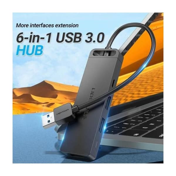 Dockning USB 3.0 - VENTION - CHVBB - 3xUSB - 1xMicroUSB PD - SD TF kortläsare - Svart