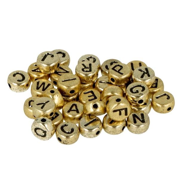 600 vita/guld alfabetpärlor
