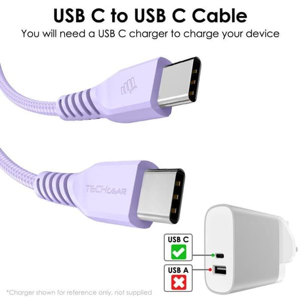 Kit laddare Techgear - USBC till USBC flätad -3m LAV