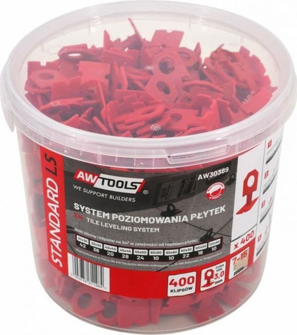 Plattnivelleringssystem - AWTools - AW30389 - 3,0 mm - 7-15 mm - 400 clips
