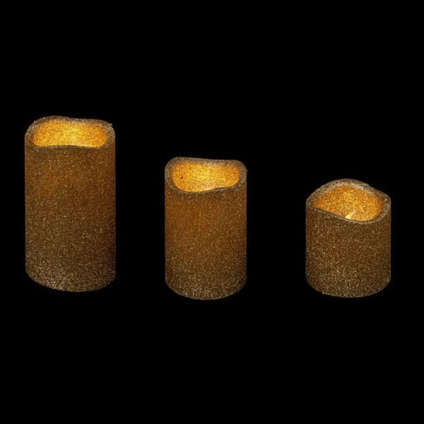 Set med 3 LED-ljus "Glitter" 10cm Guld
