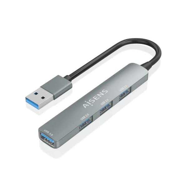 HUB USB - AISENS - Aluminium - 1xUSB 3.0 - 3xUSB 2.0 - Grå 10cm