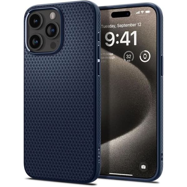 Mobilskal - Spigen - Liquid Air - iPhone 15 Pro Max - Marinblå - Militär skydd