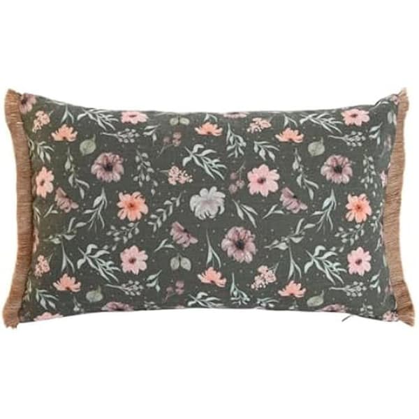HOME ESPRIT — Rektangulär kudde 50 x 30 cm Grön, Boho blommönster (inomhus)