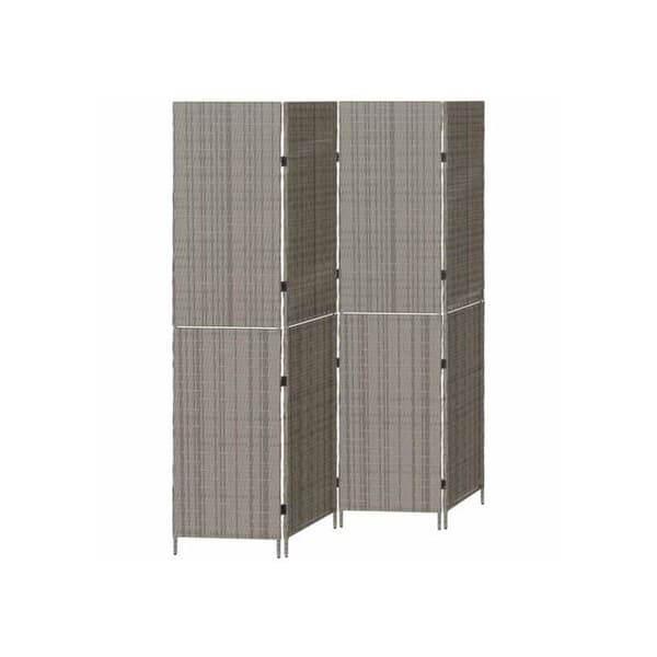 Fällbart paravän i polyrotin - vidaXL - Grå - 195x180 cm - 4 paneler - Fällbar - Matt finish - Enkel montering