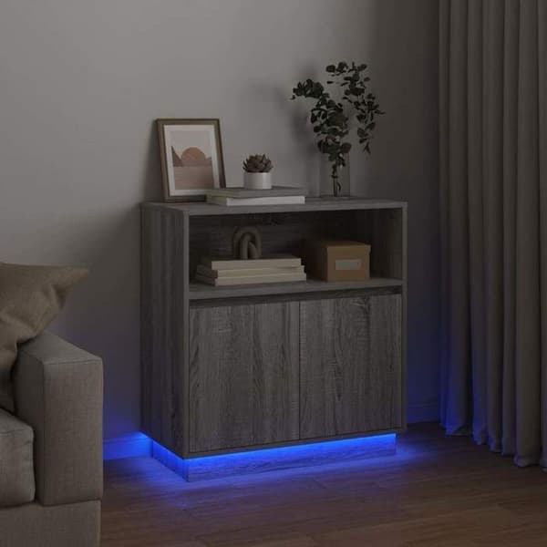 vidaXL Buffé LED Grå Sonoma 71 x 34,5 x 75 cm Ingenjörsträ 869655