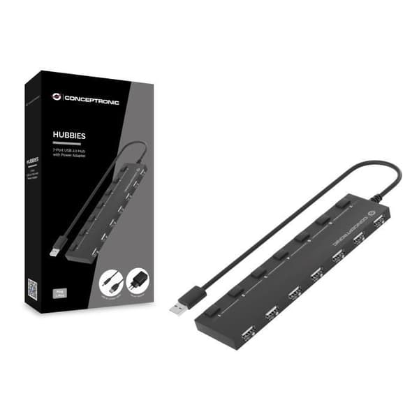 USB-hubb - CONCEPTRONIC - HUBBIES08BP - 7 portar - 480 Mbit/s - Svart