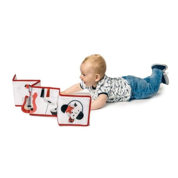 Tiny Love Bok fram och tillbaka, 0 månader+, Sensorisk bok för baby, 6 roliga aktiviteter, Stöder sinnena, Tiny Rockers