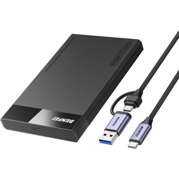 BENFEI Hårddisklåda 2.5, USB C/ USB A till SATA 2,5", för SSD och HDD 6 Gbps, Stöder UASP SATA III.