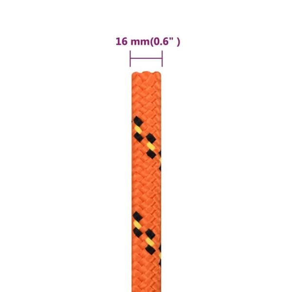152681 vidaXL Båtrep Orange 16 mm 250 m Polypropen