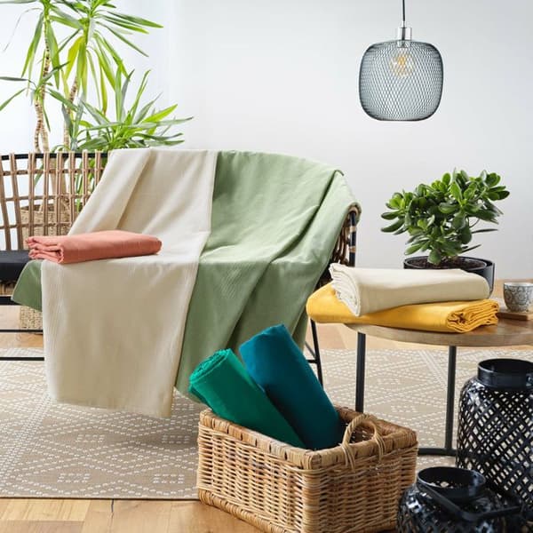 Pledd rullbart 220 x 240 cm polycotton Lucile Gul karri