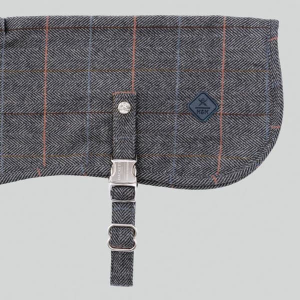 Hundjacka HUGO & HUDSON x Hackett - Grå rutigt tweed, sammetkrage, fleecefoder