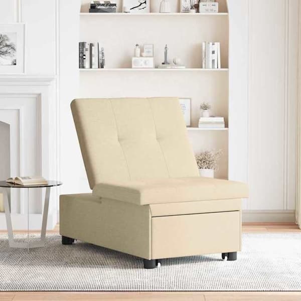 Soffa-säng Creme 194 x 67 x 37 cm tyg